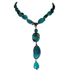 Navajo Turquoise Lariat Silver Necklace Betty Bitsie 925 Signed Jewelry